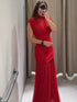 Elegant Mesh Patchwork Pleated Long Skirt Dress for Women Slim Evening Party Maxi Dress